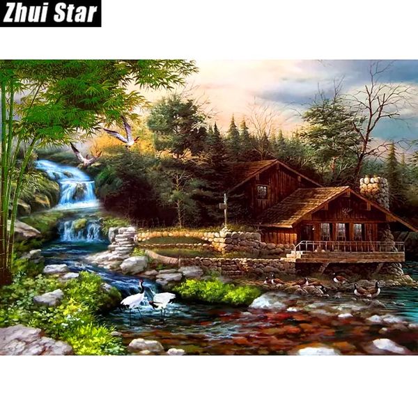 Zhui Star Full Square Drill 5D Faiy Diamond Painting QuotWaterfall Housequot 3D RACCODINE SET CROCCO CROCE DECARE MOSAIC VECILE V7238125