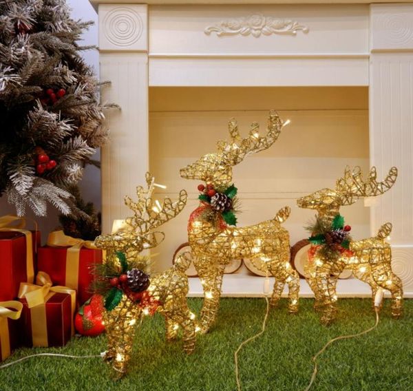 Weihnachtsdekorationen 2022 Jahr Dekoration Ornamente Gold Hirsch Elch Led Licht Baum Szene Zimmer Haus Navidad Dekor71387089495770