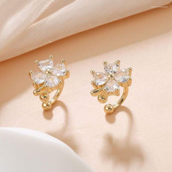 Backs Ohrringe Ins Wind Nische Blume Ohr Knochen Clip Kein Piercing Weiblichkeit Einfach Senior Sense Zirkon Vierblättriges Kleeblatt