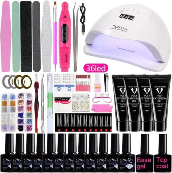 Kits de arte de unhas conjunto de manicure polonês uv lâmpada led 20000rpm máquina de broca 302010 cor poli extensão gel kit6933195