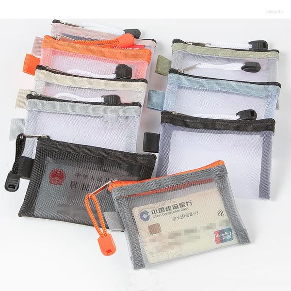 Bolsas de armazenamento Mini Transparent Nylon Mesh Bag Bag Organizador de crédito portátil Bolsa de lebícios da linha de dados da linha de dados do fone de ouvido