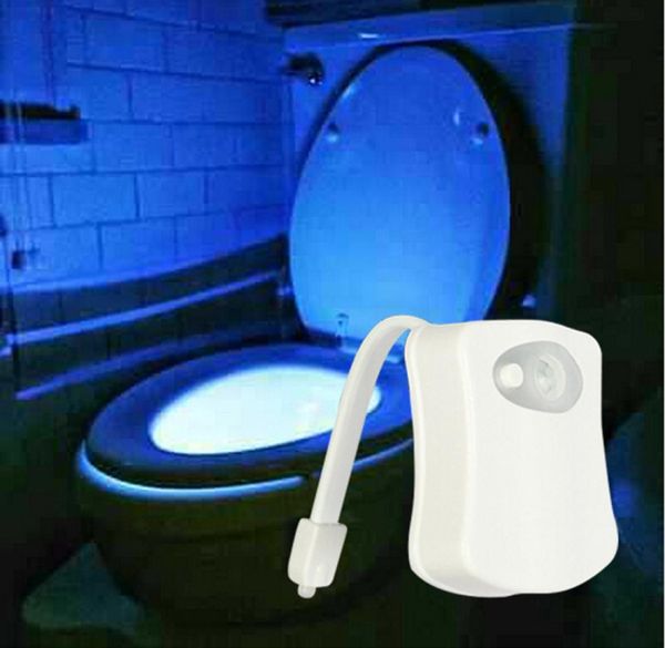 8 16 Farben LED-Toiletten-Nachtlicht, bewegungsaktiviert, lichtempfindlich, von der Dämmerung bis zum Morgengrauen, batteriebetriebener Lampenkörper, Ein-Aus-Sitzsensor, PIR 8693971