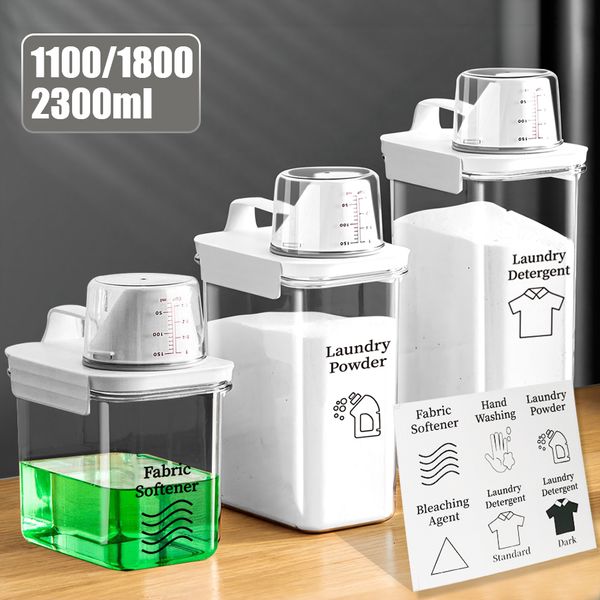 Vorratsflaschen Gläser luftdichter Waschmittelspender auslaufsicher nachfüllbarer leerer Behälter für Pulverweichmacher-Bleichmittelbehälter mit Etiketten 230418