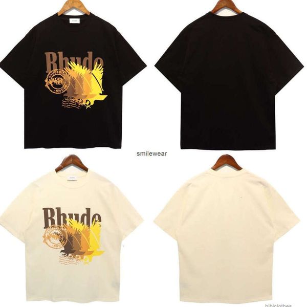 Designermode Kleidung T-Shirt Luxus Herren Casual T-Shirts Rhude 23ss Frühling/Sommer Neue halbe Ärmel Herren American Oversize Eagle Letter Printing Short 2024