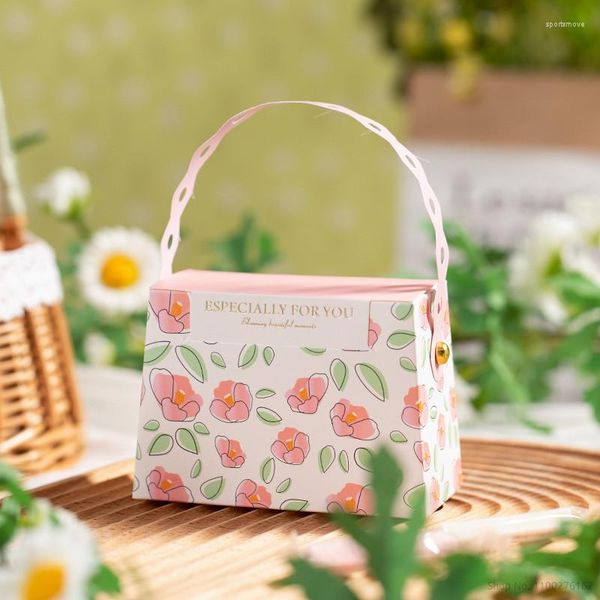 Envoltura de regalo 20/30/50 unids Bolsas de papel floral rosa para niña Bautizo Recuerdos Bautismo Almendras azucaradas Caja de contenedores Invitados