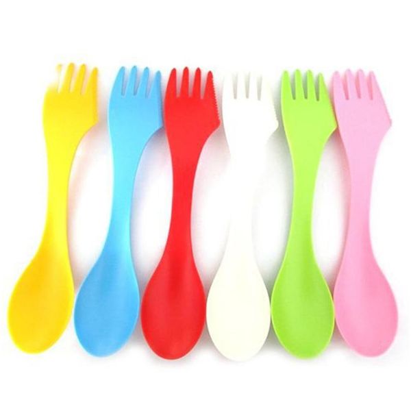 Spoons portatili per la forcella di plastica da viaggio set cameriere da camme 3 in 1 forchette per coltelli scovare utensile da cucina per la casa 6pcs/set drop dhgarden dhrww