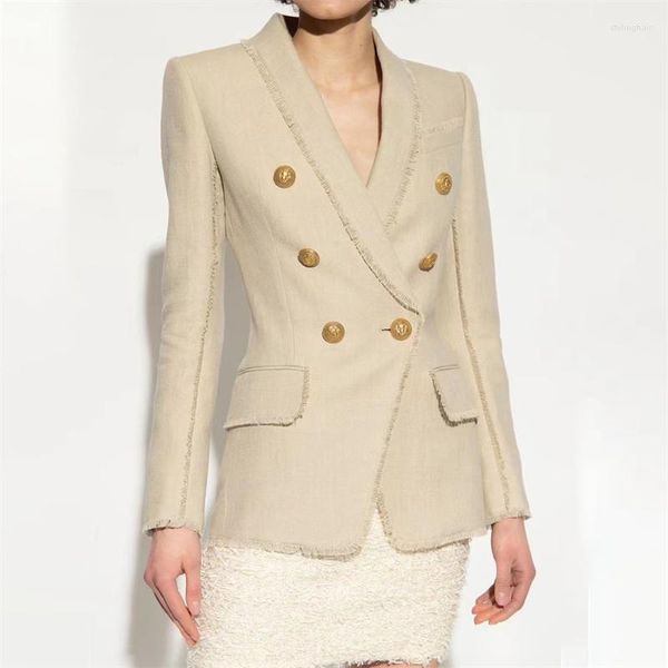 Jackets feminino Jaqueta feminina 2023Spring Outerwear Suit Coat Casas de botão de metal de moda coreana Mistura de linho de lâmpada longa Top Y2K