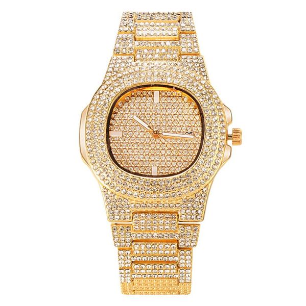 Orologio da donna di lusso Orologio ghiacciato con strass in cristallo di quarzo Orologi da polso da donna in acciaio inossidabile con diamanti pieni