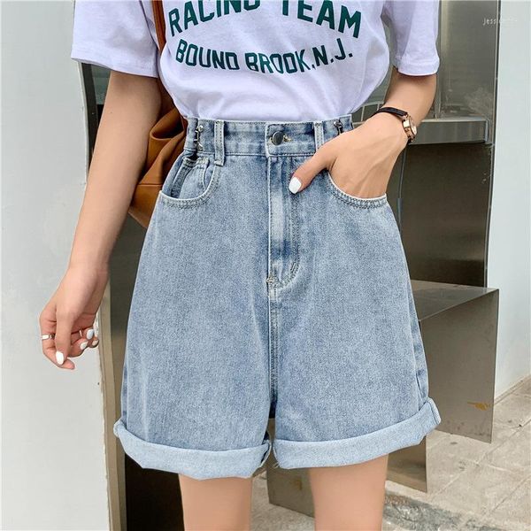 Damen Shorts Damen Korean Style Staight Jeans für den Sommer Blau Curling Edge Pants Y2k Casual Fashion Baggy Denim High Waisted