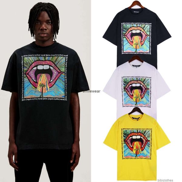 Tasarımcı Moda Giyim Tshirt Lüks Erkek Gündelik Tees PA Doğru Versiyon Melekler Çılgın Büyük Ağız Baskı Kısa Kollu Yüksek Sokak Marka Gevşek T-Shirt Erkekler