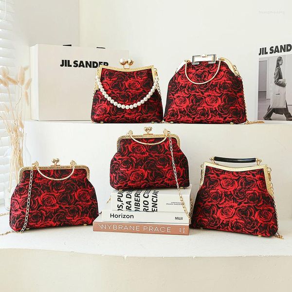 Abendtaschen Luxus Designer Shell Frauen Perlenkette Umhängetasche für Handtaschen Rose Printing Shoulder Messenger