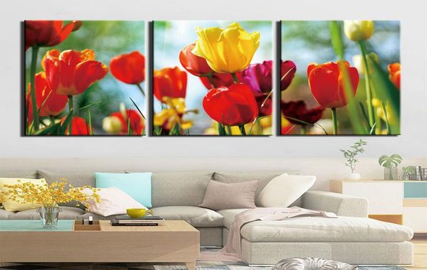 3-teilige HD-Drucke Bilder Leinwanddrucke Tulpenblumen Gemälde Wandkunst für Wohnzimmer Heimdekoration3885606
