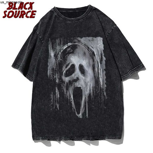 Herren T-Shirts Hip Hop Streetwear T-Shirt Herren Harajuku Horror Ghost Face Graphic T-Shirt Baumwolle gewaschene Kurzarm übergroße Herren J230419