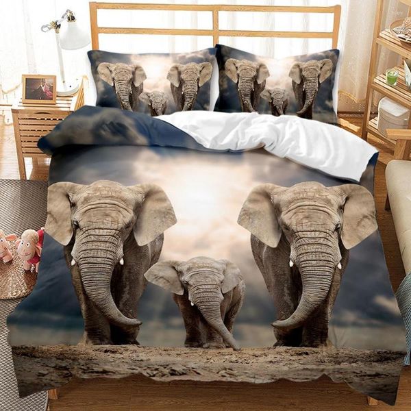 Set di biancheria da letto Copripiumino singolo elefante animale Federa Set re in microfibra lavata traspirante con chiusura a cerniera Cravatte angolari