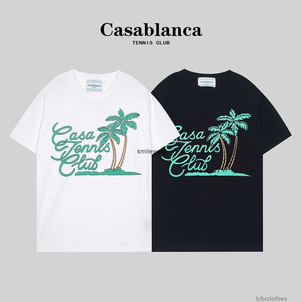Designer Moda Roupas Camiseta Luxo Mens Casual Tees Casablanca Tropical Coconut Forest Impressão Dupla Fio Puro Algodão Manga Curta T-shirt Homens Mulheres