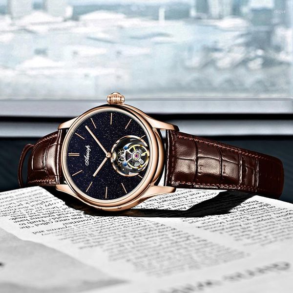 Relógios de Wristwatches aesop original Flying Tourbillon Relógios mecânicos da moda Sky Sky Dial Sapphire Glass Relógio à prova d'água
