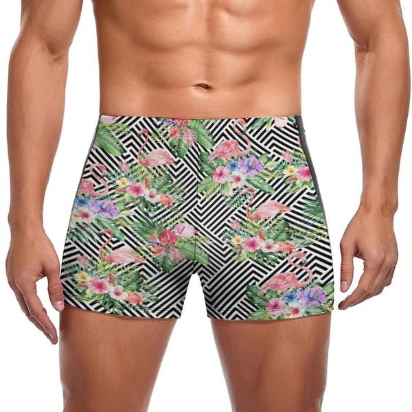 Tropical de roupas de banho masculina Tropical Flamingo Troncos de natação geométricos estampa floral