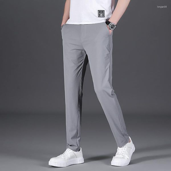 Herrenanzüge Lansboter Grau Frühling und Sommer Nano Anti-Falten Herren Freizeithose Slim Fit Hose Bügelfrei Gerade Mode