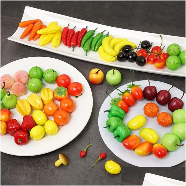 Outros suprimentos de festa de evento 10pcs/set artificial Fake Fruit Mini Frutas Simentos Conjuntos de vegetais Decoração de casa Ornamento Craft Food Dhuky