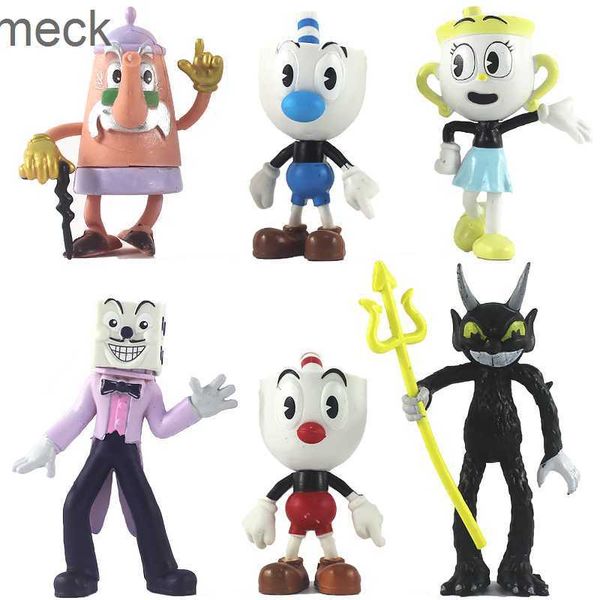 Anime Manga 6pcs 9cm PVC-Spielmodell Cuphead Anime-Action-Spielzeugfiguren-Set