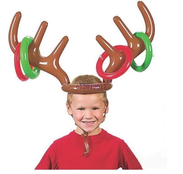 Nova criança inflável crianças diversão brinquedo de natal jogar jogo rena antler chapéu com anéis chapéus fontes de festa 4555990993