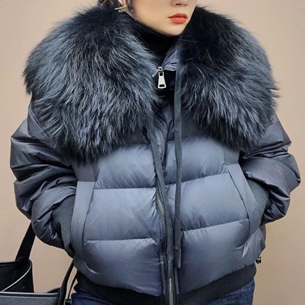 Frauen Pelz Faux 2023 Mode Winter Puffer Jacke Frauen Große Echte Waschbär Kragen Weibliche Parkas Dicke Warme 90 Gans unten Lose Mantel 231118