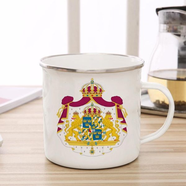 Tassen Eine Tasse DIY Großes Wappen Schweden Emaille Kaffee Tee Milch Camping Tasse Fans Gedenkgeschenk