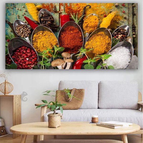 Cucina Immagini di frutta Dipinti su tela Su parete Grani vegetali Spezie Poster e stampe per sala da pranzo Ristorante Decorazioni per la casa