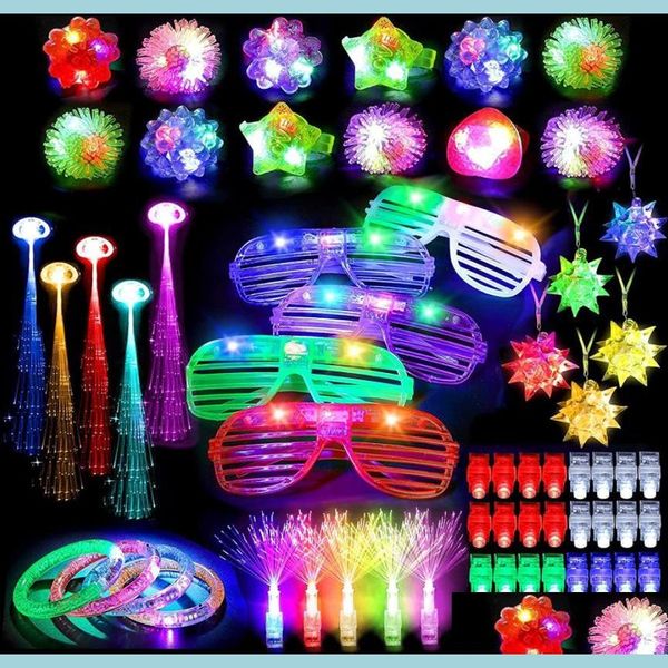 Bomboniere a LED Bomboniere luminose Glow In The Dark Forniture di compleanno per annunci per bambini Halloween Flash Anelli Occhiali Bracciali Fibra ottica Dhbzh