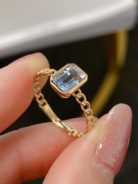 Кластерные кольца SX Ювелирные изделия Сплошные 18K желтого золота Природа 1ct Blue Aquamarine Gemstones для женщин.