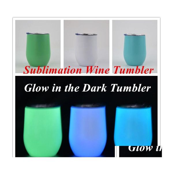 Tumblers Diy Sublimation Wine Todbler brilho nos copos escuros de 12 onças com luminoso copo de ovo vendendo entrega de gato em casa ki dhaqx
