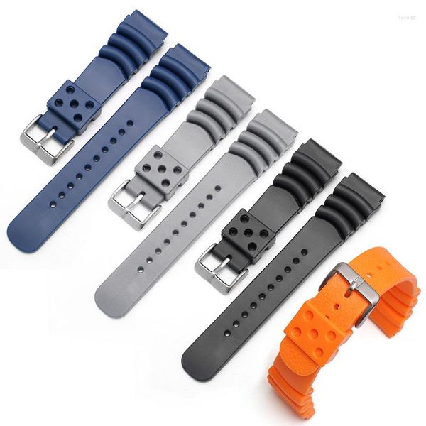 Uhrenarmbänder Fluorkautschuk-Armband Blau Grau Orange Schwarz Ersatzgürtel für Herren-Silikonarmband 20 mm 22 mm