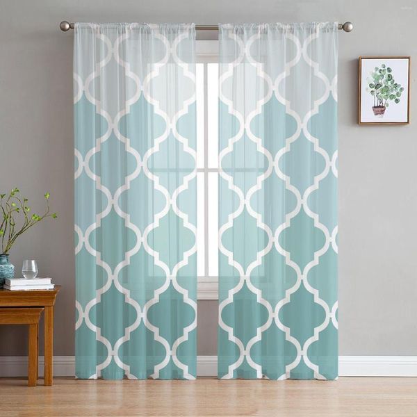 Cortina de cortina de cortina azul gradiente verde turquesa de pura para a sala de estar Tulle Windows Voile Fio curto Quarto curto