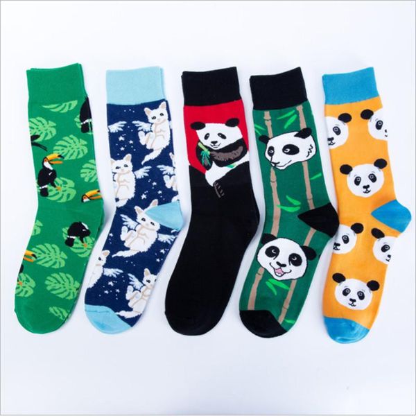 Calzini da uomo Happy Tide Panda Fiori e uccelli Calze Kawaii colorate Calzini casual in cotone da uomo