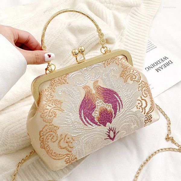 Borse da sera Borsa Cheongsam con ricamo cinese Borsa tradizionale da donna con chiusura in tessuto Elegante borsa piccola antica retrò