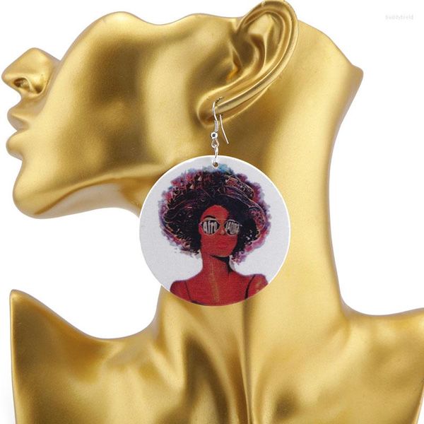 Orecchini pendenti SANSHOOR Occhiali dipinti Donna Legno 6 cm Afro Etnico Capelli naturali Gioielli Boemia Come regalo di Natale per le donne 1 paio