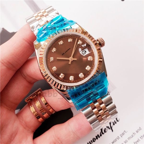 ABB_WATCHES Herrenuhr Paar automatische mechanische Uhren mit Box Damen moderne lässige Armbanduhr Kleid Datum Just Gold Uhren Runde Edelstahl-Liebhaberuhren