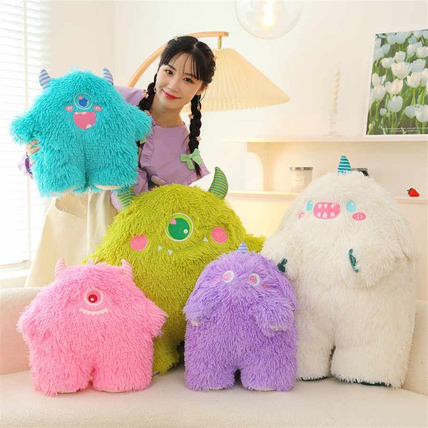 45cm kawaii grande olho monstro squishy plushie boneca de cabelo longo coral velo dos desenhos animados pelúcia travesseiro brinquedo