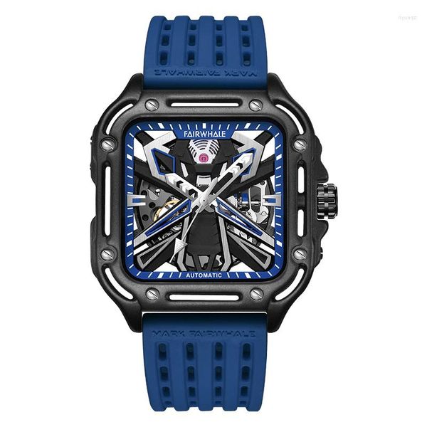 Relógios de pulso Mark Fairwhale Men Watch Automático Relógios quadrados de 44 mm de luxo 21 Jóias Mecânica Watchwatch Impermeável Dial Skeleton Luminous