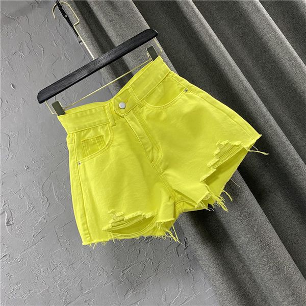 Women's Shorts Summer Sexy Women Candy Color Denim Shorts Fashion Ladies Green A-shaped Ripped Jeans Short Pants Korean Style Streetwear 230419