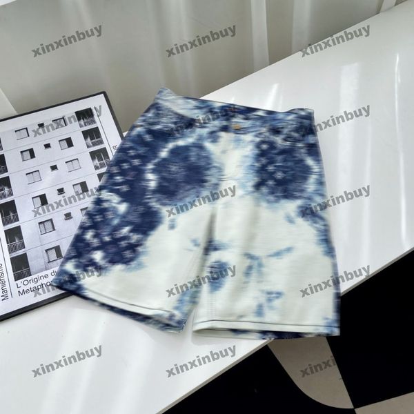 xinxinbuy Pantaloncini uomo donna firmati pantaloni tie dye Bandana stampa modello denim Primavera estate marrone bianco nero blu S-2XL