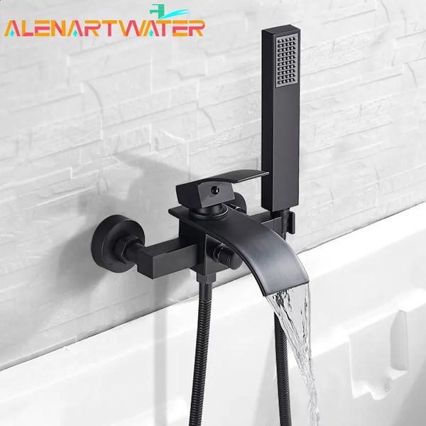 Banyo Duş Başlıkları Siyah Şelale Küvet Musluk Duvar Montajı Küvet Spout Soğuk Su Abs Handshower Mixer Musluk Banyosu 231118