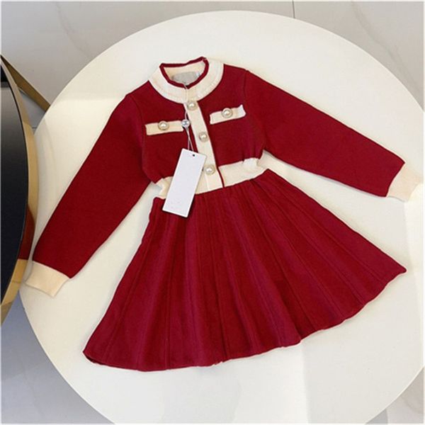 Kinder-Designer-Mädchen-Strickkleid, Herbst und Winter, neues Mädchen-Baby, lässig, gehobene Marke, Prinzessinnenkleid, Größe 90–140 cm, D03