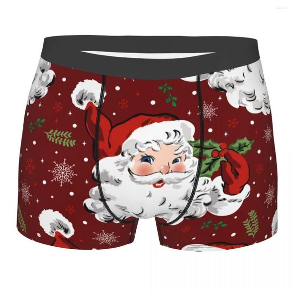Mutande Boxer sexy Mutandine da uomo Intimo natalizio Babbo Natale con fiocco di neve e agrifoglio morbido per uomo taglie forti