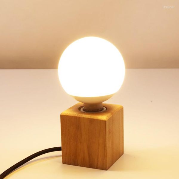 Tischlampen Retro Holz E27 Lampenfassung Antik Holz Mit Schalter Draht Persönlichkeit Polyeder Log Nachtlicht Nachttisch