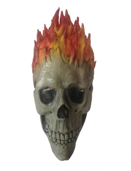 Máscaras de festa Ghost Rider Cosplay Látex Crânio Esqueleto Vermelho Chama Fogo Homem Assustador Cabeça Cheia Adulto Adereços 2209202330785