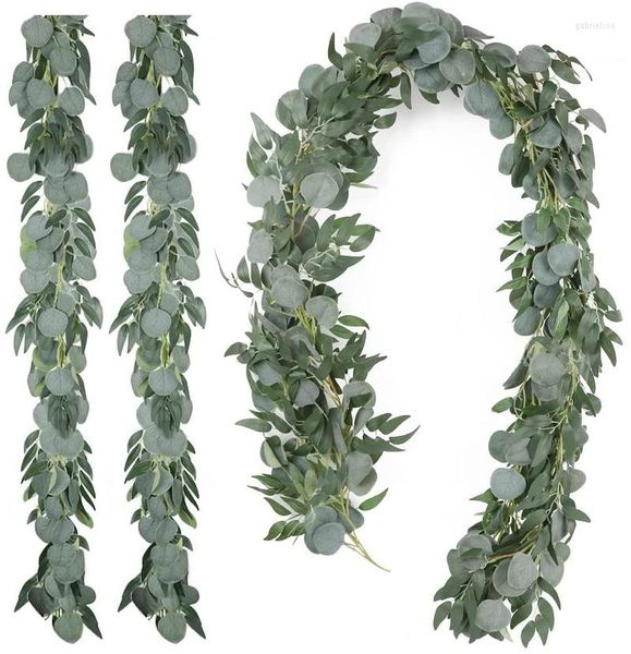 Flores decorativas 2 Pacote Garland de Eucalipto Artificial com Willow 6,5 pés Vides Greante Vides Gerada para Decoração de Festa de Casamento