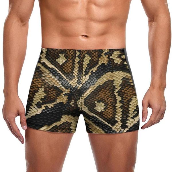 Herren Bademode Braun Beige Schlangenhaut Design Badehose Schwarz Ball Phyton Schal Strand Print Badeshorts Elastischer großer Herren Badeanzug