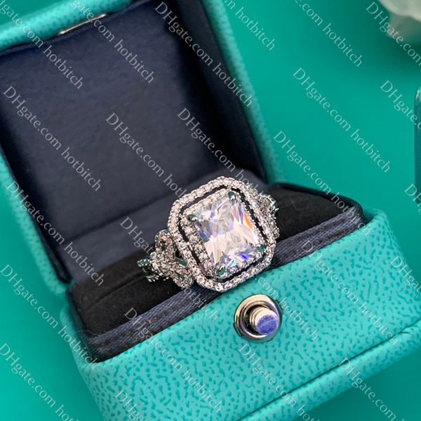 Anelli in argento sterling di design con anelli di diamanti quadrati di lusso per donne Anelli di fedi nuziali classici Gioielli da donna di moda
