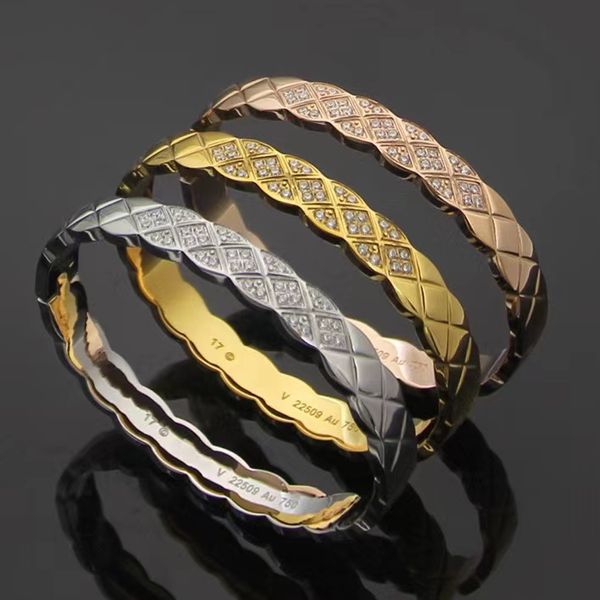 Brand clássico de titânio aço manguito de cristal nova pulseira de designer de diamantes para mulheres jóias de alta qualidade de ouro